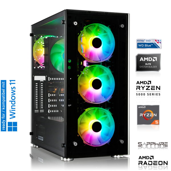 GAMING PC | AMD Ryzen 5 5500 6x3.60GHz | 16GB DDR4 | Radeon RX 6700 10GB Sapphire | 1000GB WD Blue SSD