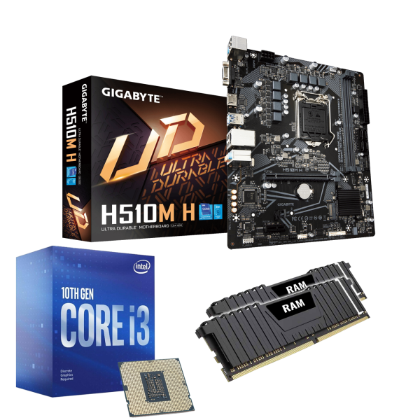 PC Aufrüstkit: GIGABYTE H510M H - Intel Core i3-10100, 4x 3.60GHz - 8 GB DDR4