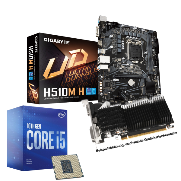 PC Aufrüstkit: GIGABYTE H510M H - Intel Core i5-10400F, 6x 2.90GHz - 8 GB DDR4 - NVIDIA GT 710